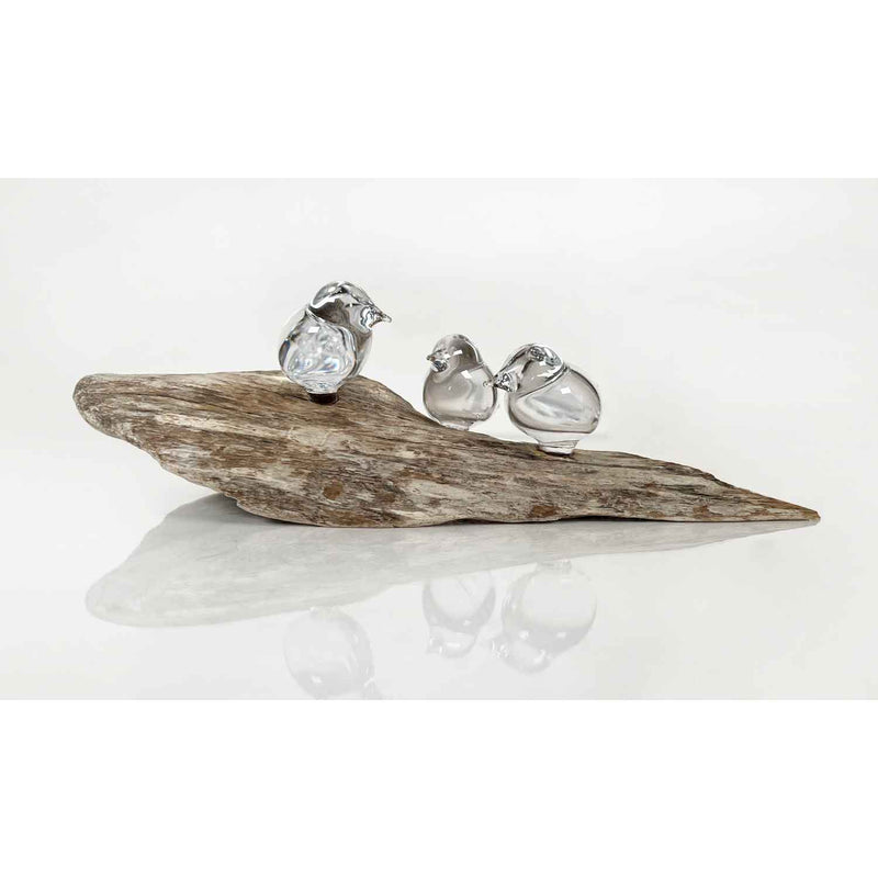 Bird Branch with 3 Clear Birds - Petroff Gallery - Glass Art