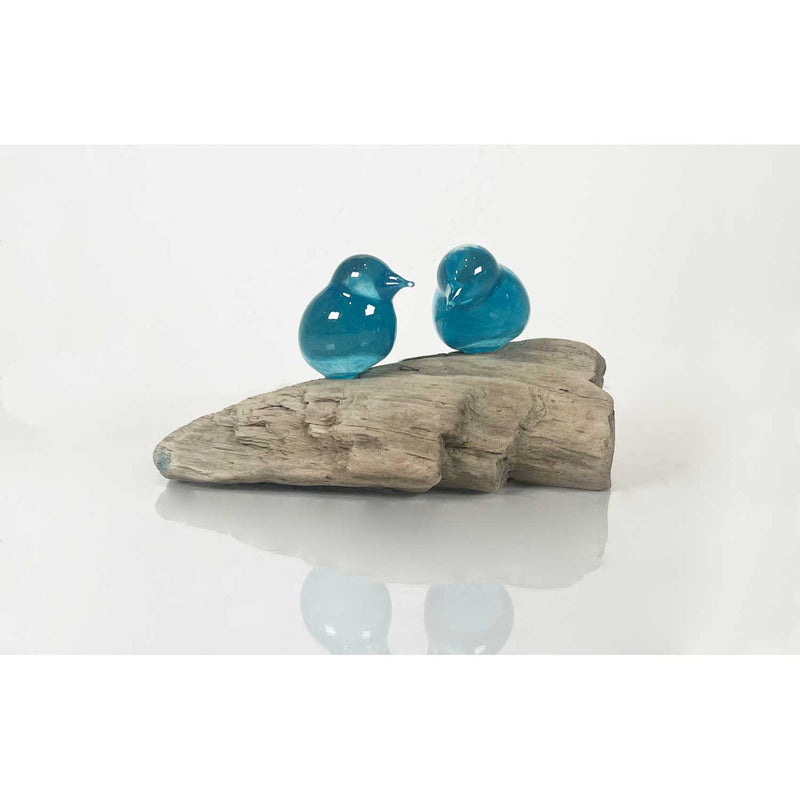 Bird Branch with 2 Copper Blue Birds - Petroff Gallery - Glass Art