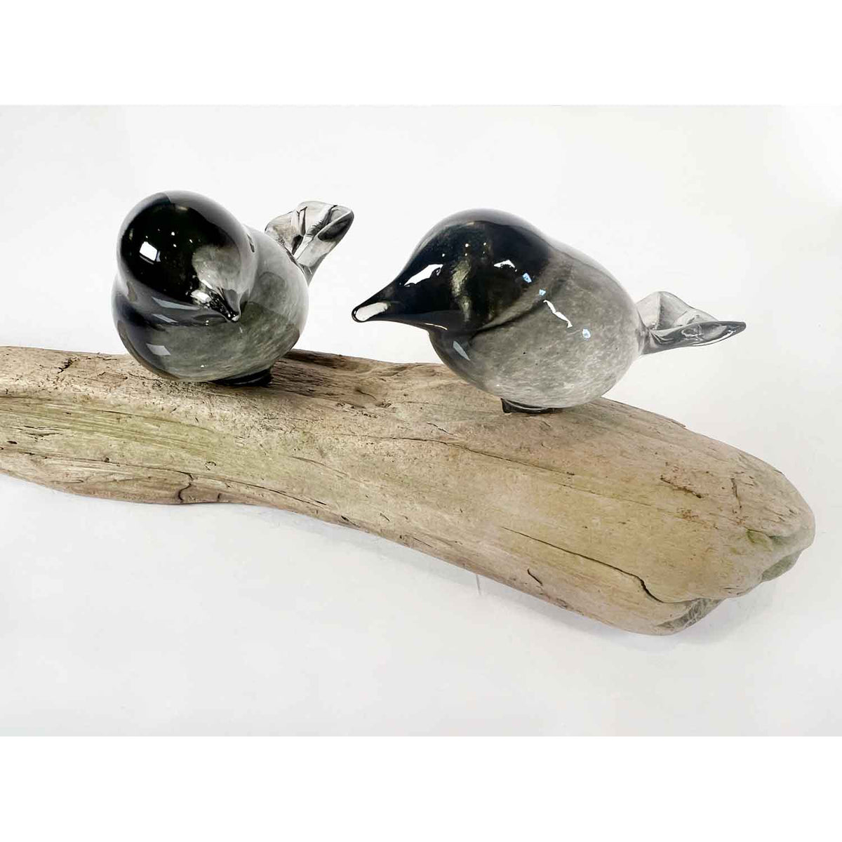 Bird Branch with 2 Grey Birds - Petroff Gallery - Glass Art