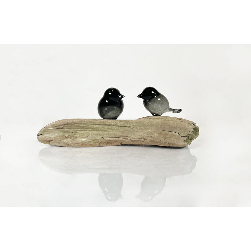 Bird Branch with 2 Grey Birds - Petroff Gallery - Glass Art