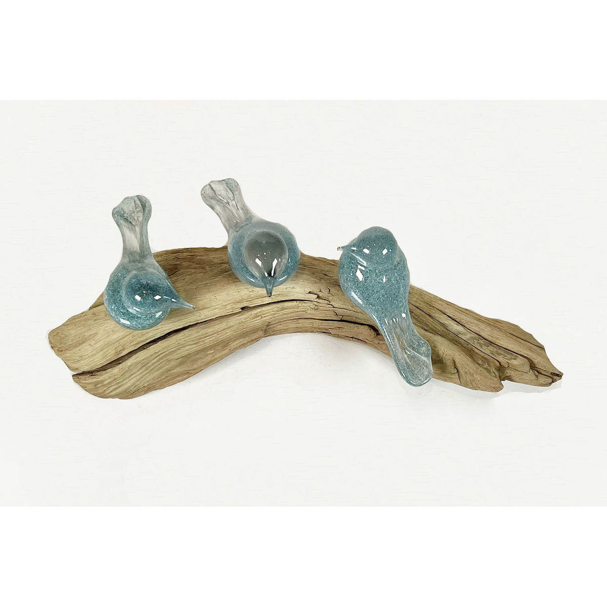 Bird Branch with 3 Speckled Blue Birds - Petroff Gallery - Glass Art