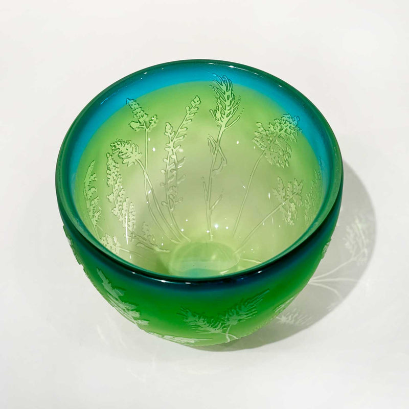 Small Bowl Light Green and Copper - Petroff Gallery - Glass Art