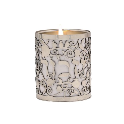Memorial Candle Holder Pomegranate Meta Cutout White - Petroff Gallery - Judaica