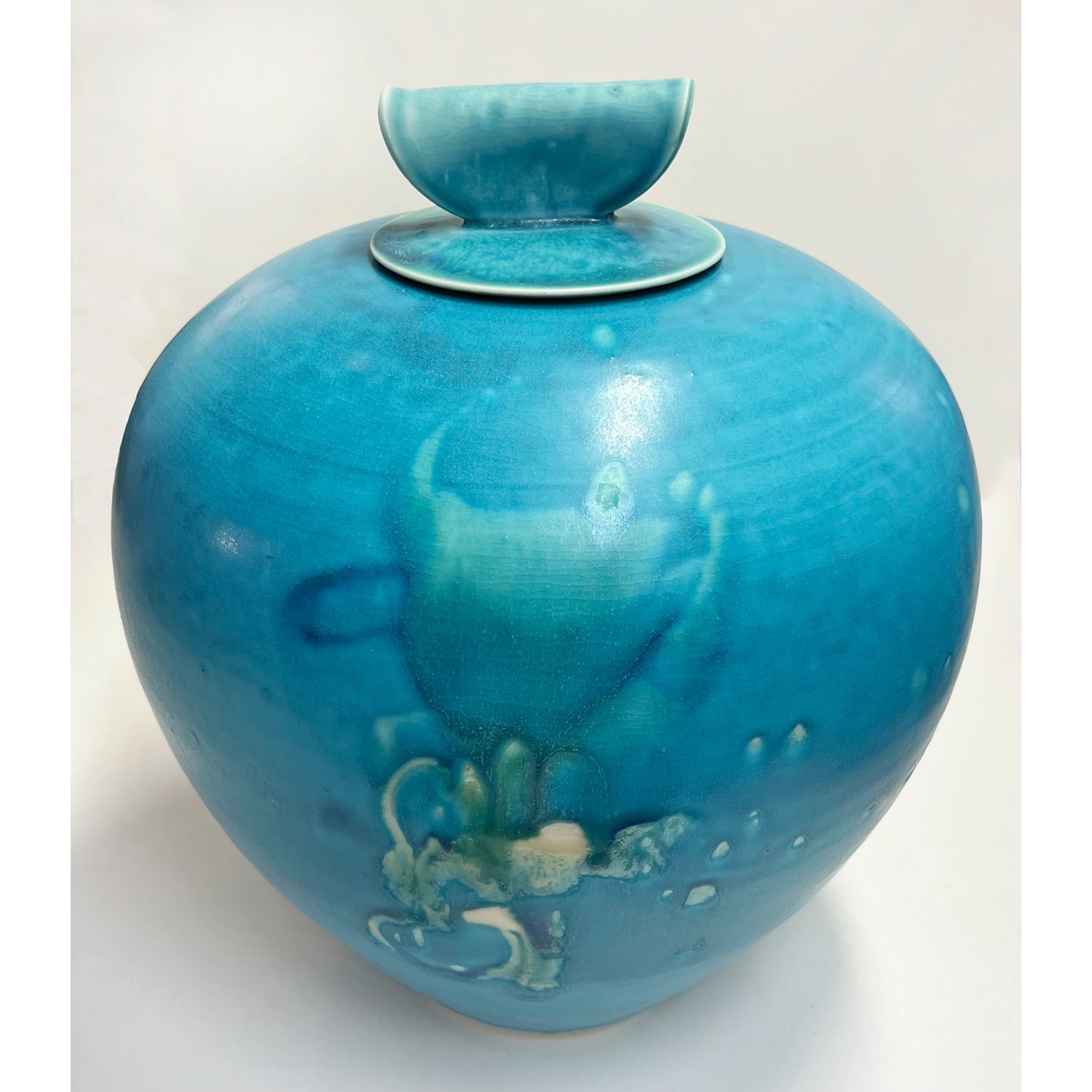 Kayo O'Young - Lidded Turquoise Vase, 12" x 9.5" x 9.5"