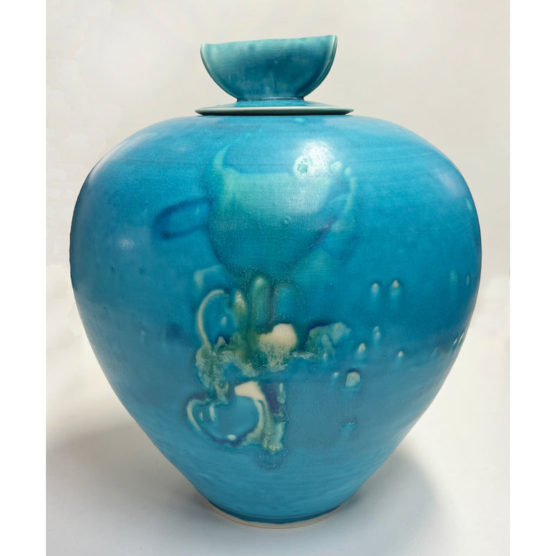 Kayo O'Young - Lidded Turquoise Vase, 12" x 9.5" x 9.5"