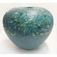 Kayo O'Young - Medium Green Ornate Vase, 9" x 10" x 10"