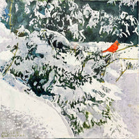 Overnight Snowfall with Wintering Cardinal 16" x 16" Petroff Gallery 