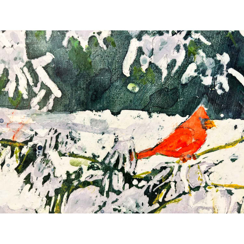 Overnight Snowfall with Wintering Cardinal 16" x 16" Petroff Gallery 