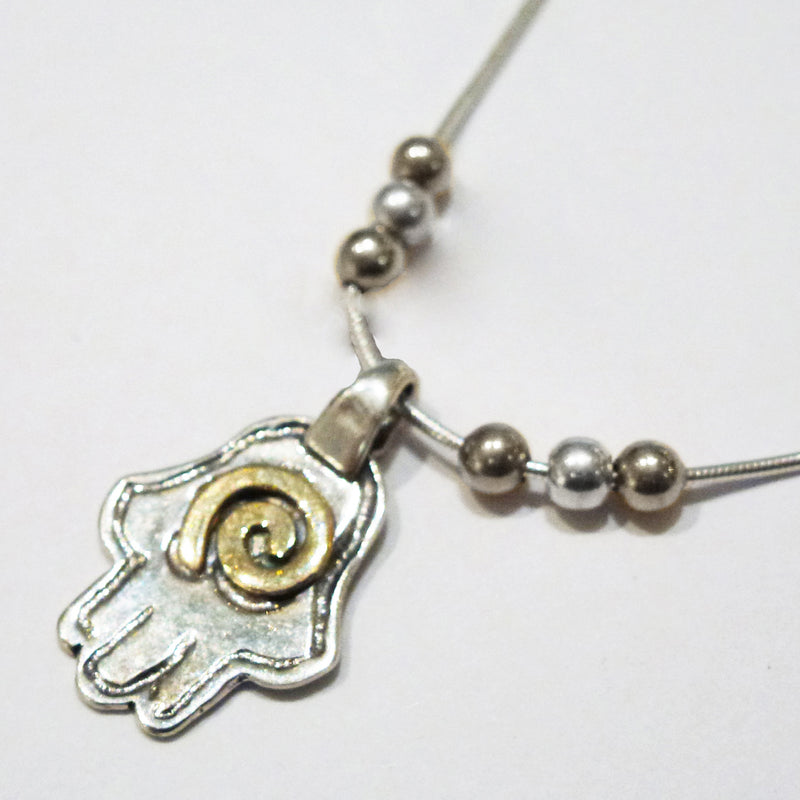 Chamsa with gold spiral Necklace - Petroff Gallery