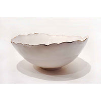 Large 22K Gold Rimmed White Bowl 1 - Petroff Gallery - Ceramic Art