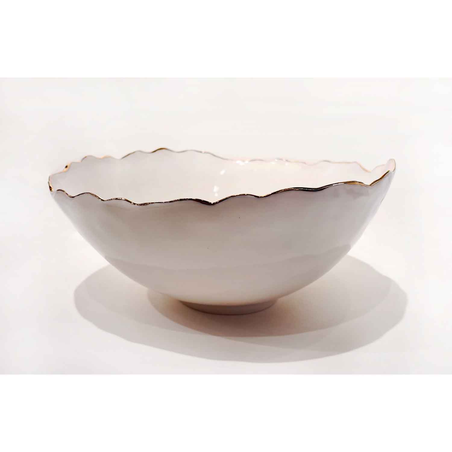Large 22K Gold Rimmed White Bowl 1 - Petroff Gallery - Ceramic Art