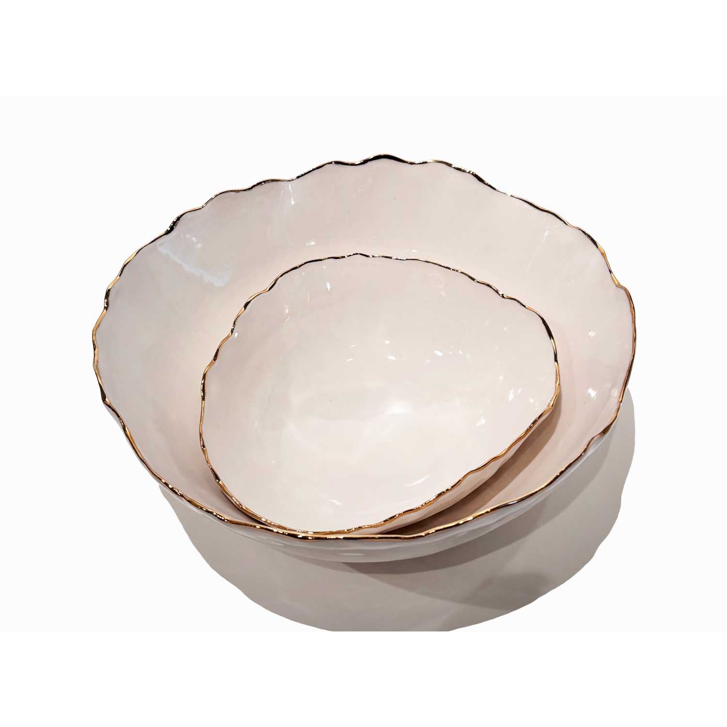 Small 22K Gold Rimmed White Bowl 2 - Petroff Gallery - Ceramic Art