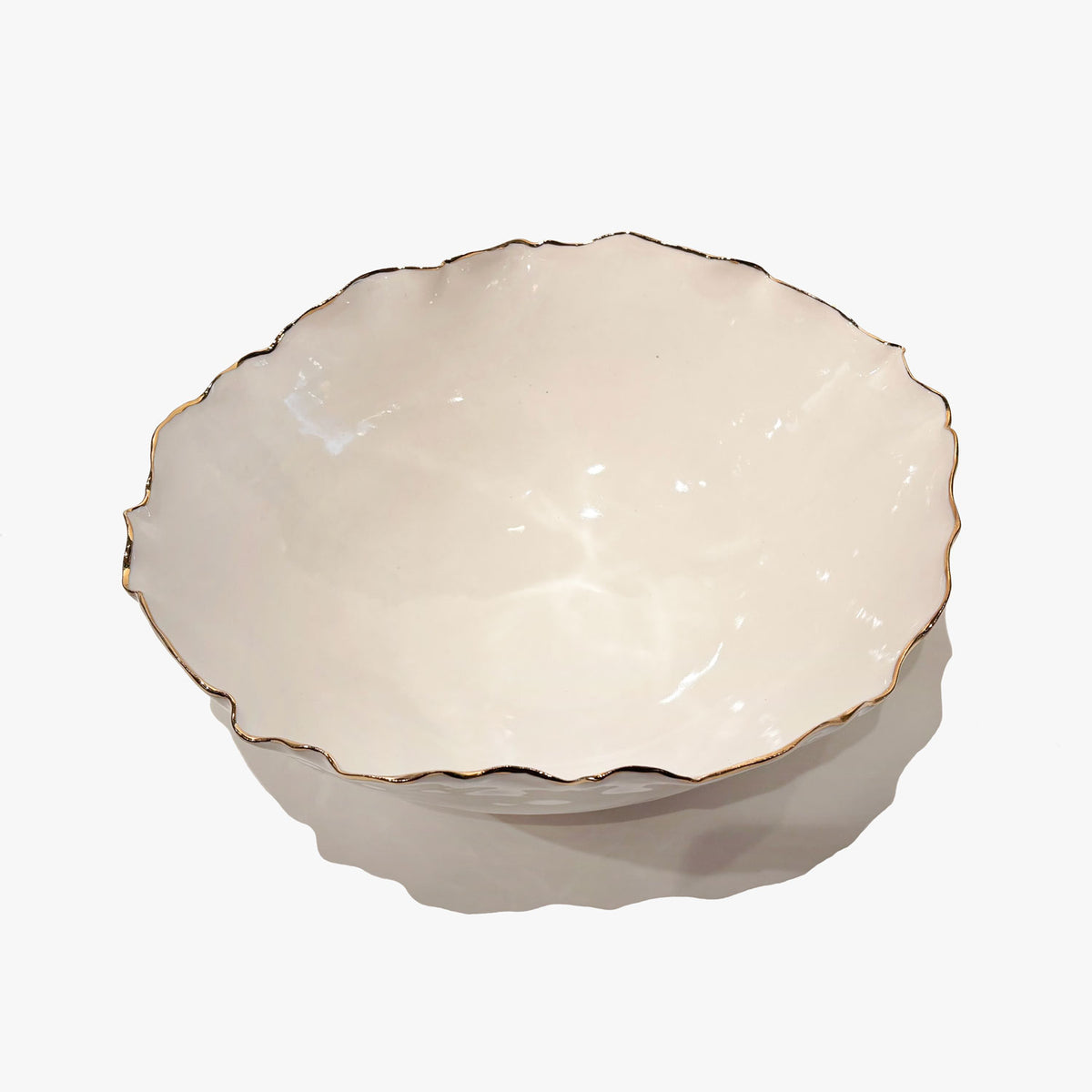 Large 22K Gold Rimmed White Bowl 2 - Petroff Gallery - Ceramic Art