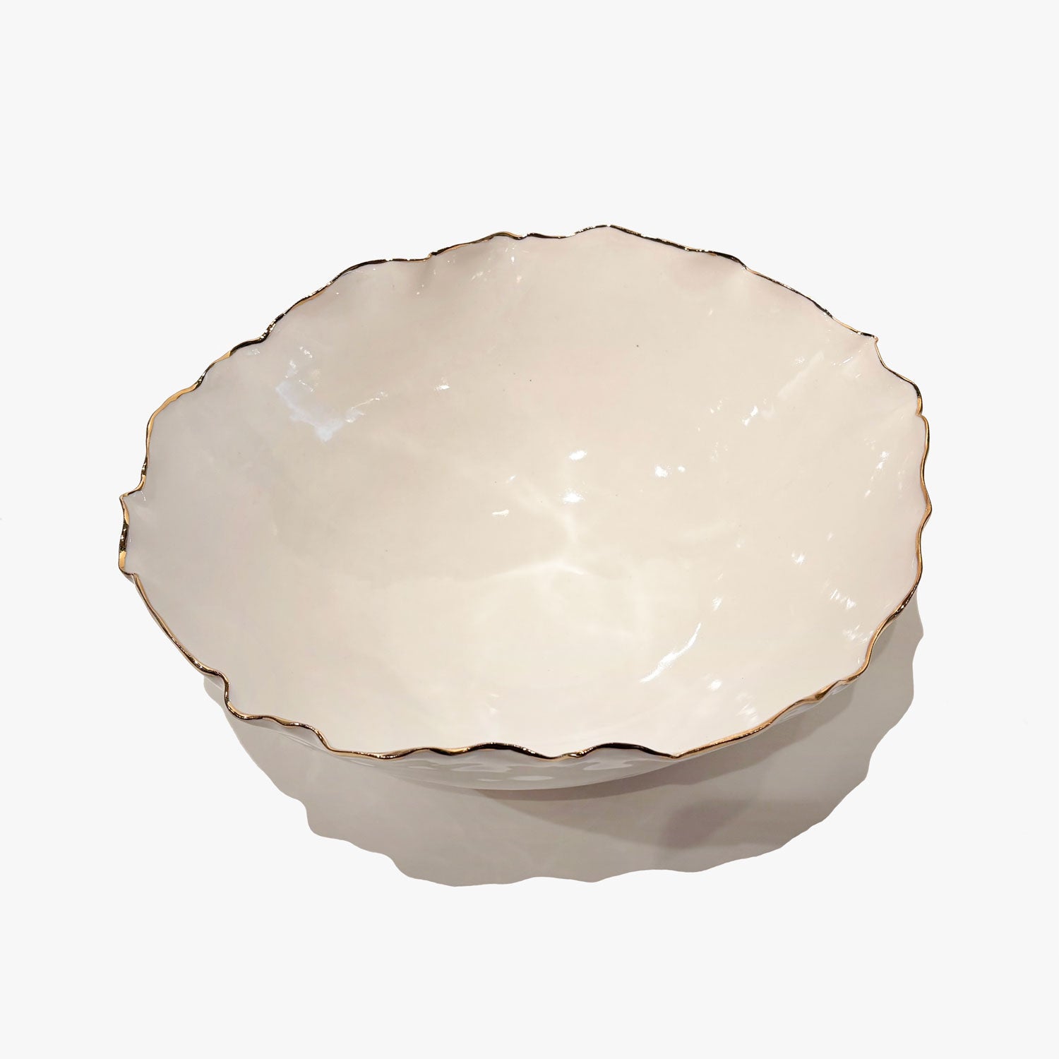 Large 22K Gold Rimmed White Bowl 2 - Petroff Gallery - Ceramic Art