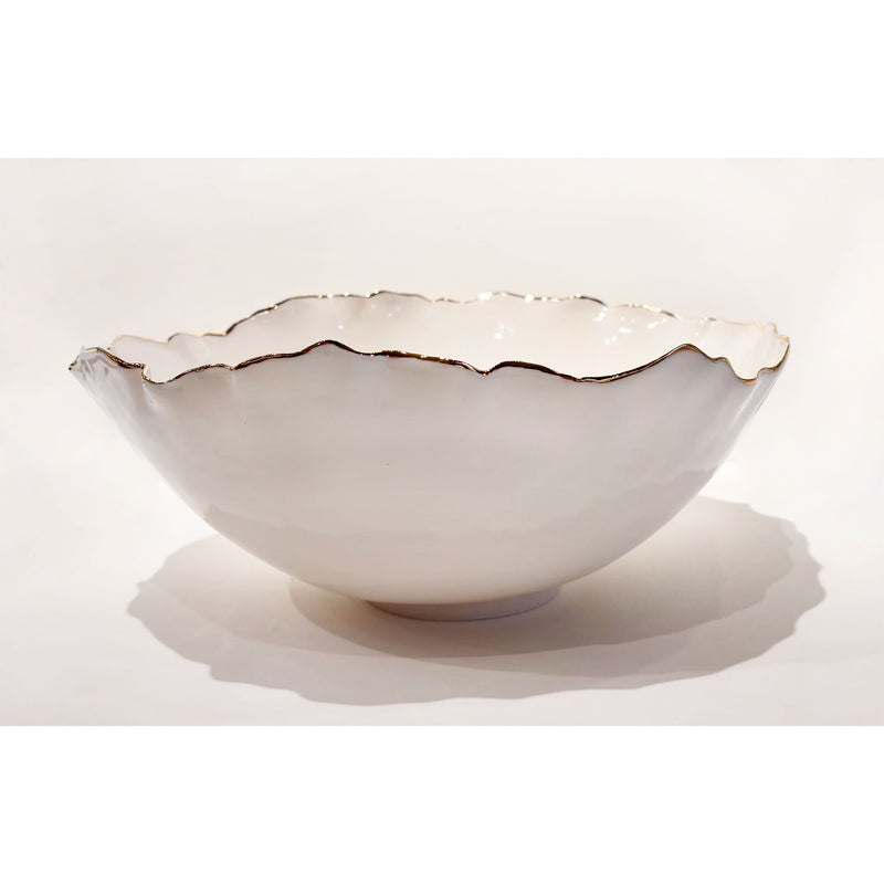 Large 22K Gold Rimmed White Bowl 2 - Petroff Gallery - Ceramic Art