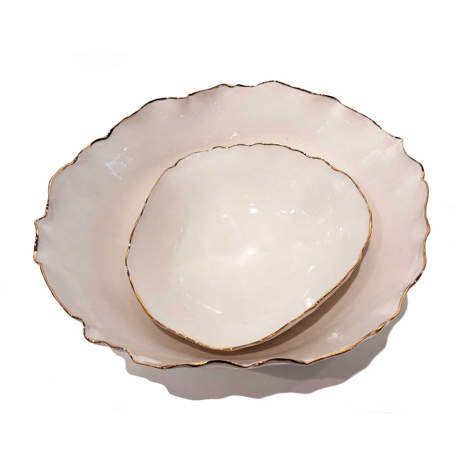 Small 22K Gold Rimmed White Bowl 1 - Petroff Gallery - Ceramic Art