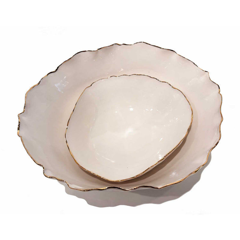 Small 22K Gold Rimmed White Bowl 1 - Petroff Gallery - Ceramic Art