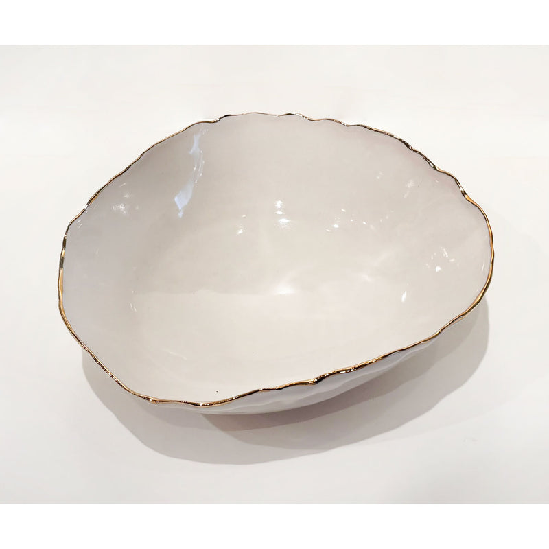 Small 22K Gold Rimmed White Bowl 1 - Petroff Gallery - Ceramic Art