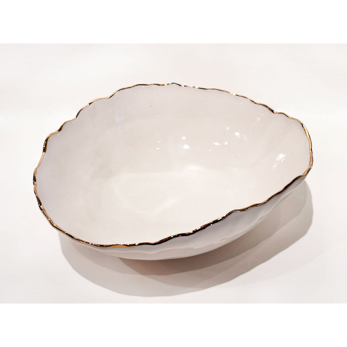 Small 22K Gold Rimmed White Bowl 2 - Petroff Gallery - Ceramic Art