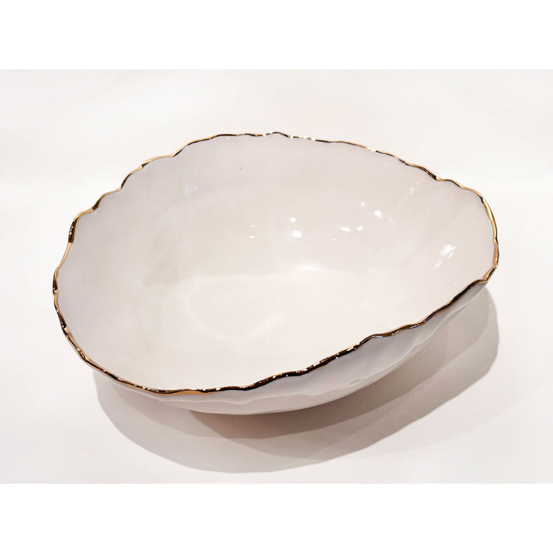 Small 22K Gold Rimmed White Bowl 2 - Petroff Gallery - Ceramic Art