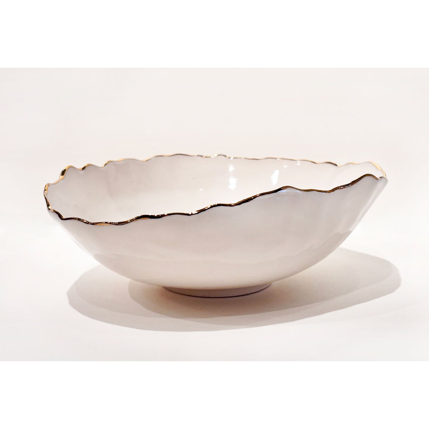 Small 22K Gold Rimmed White Bowl 2 - Petroff Gallery - Ceramic Art