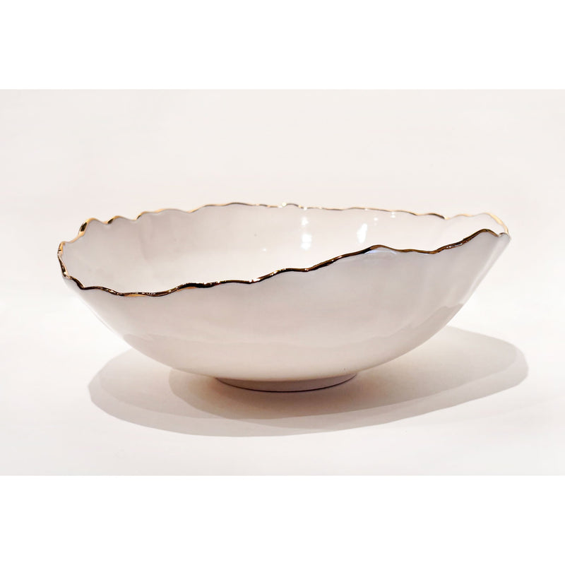 Small 22K Gold Rimmed White Bowl 2 - Petroff Gallery - Ceramic Art