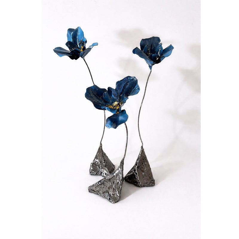 Blue Poppy Triptych II: From the Jardin des Metis - Petroff Gallery - Sculpture