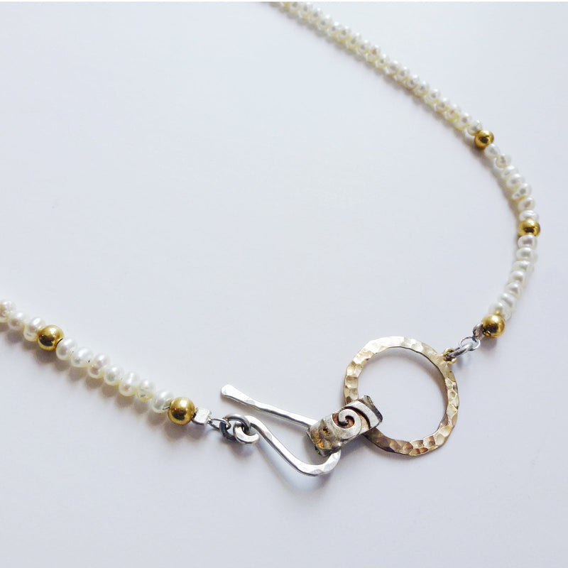 Pearl and Gold Circle Necklace - Petroff Gallery