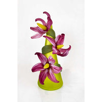 Large Sprig Vase Lime with Pink Lilies - Petroff Gallery - Glass Art
