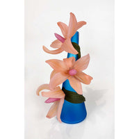 Large Sprig Vase Aqua with Salmon Lilies - Petroff Gallery - Glass Art