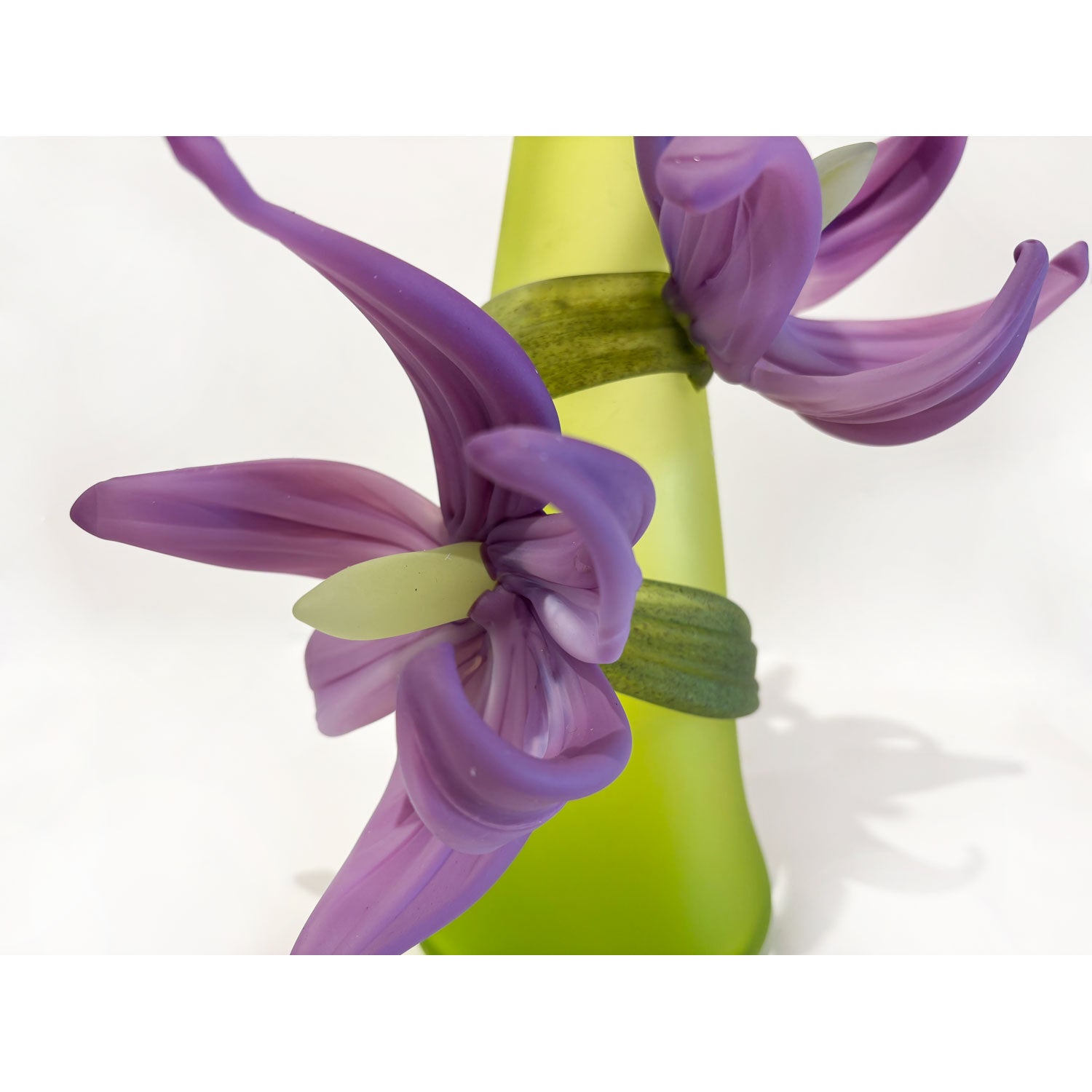 Large Sprig Vase Lime with Purples Lilies - Petroff Gallery - Glass art