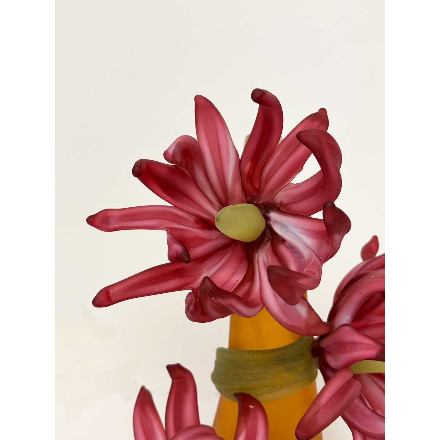 Large Sprig Vase Gold with Pink Daisies - Petroff Gallery - Glass Art