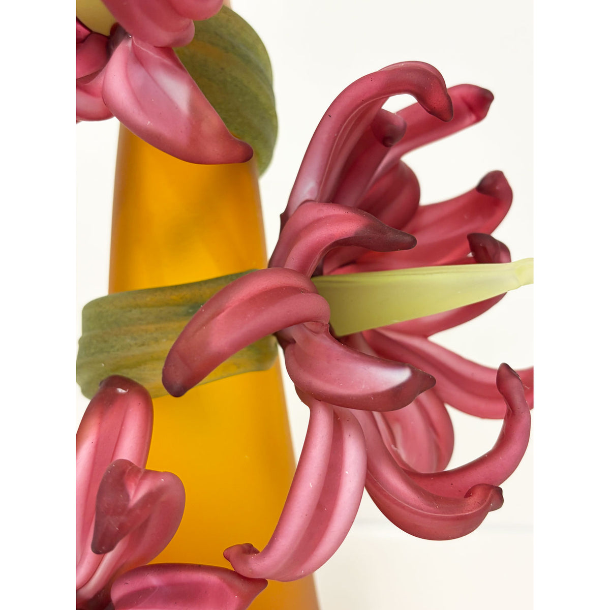 Large Sprig Vase Gold with Pink Daisies - Petroff Gallery - Glass Art