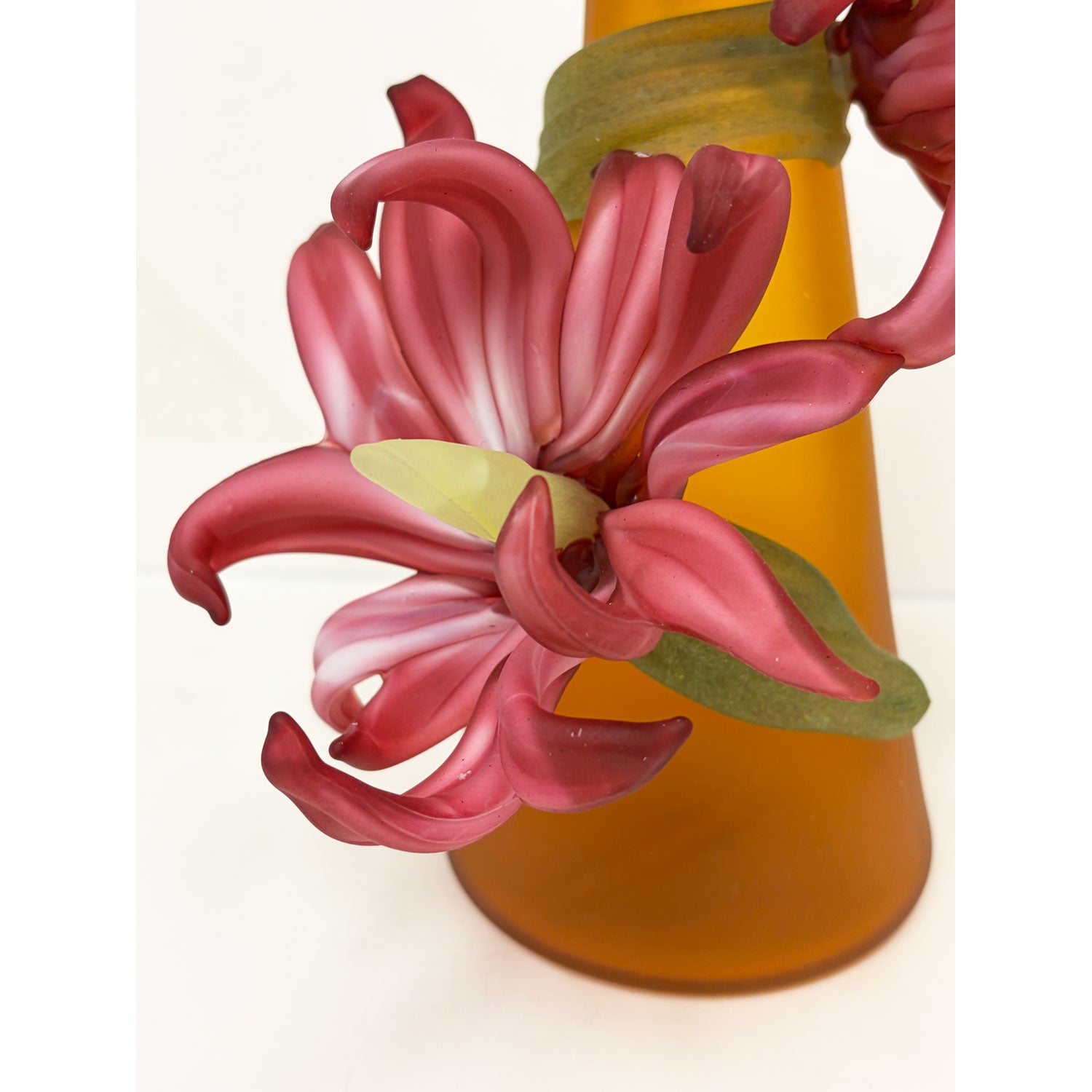 Large Sprig Vase Gold with Pink Daisies - Petroff Gallery - Glass Art