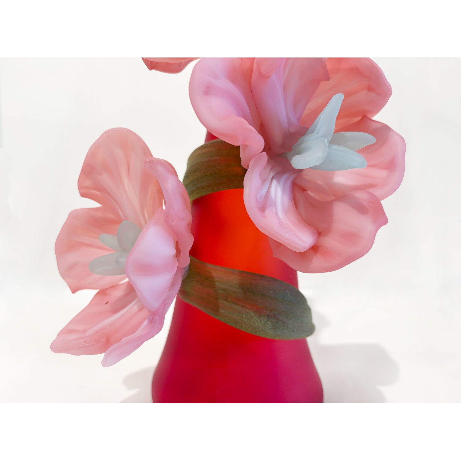 Medium Sprig Vase Red with Pink Flowers - Petroff Gallery - Glass Art
