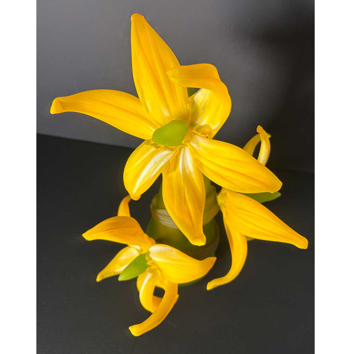 Large Sprig Vase Lime with Yellow Flowers - Petroff Gallery - Glass Art