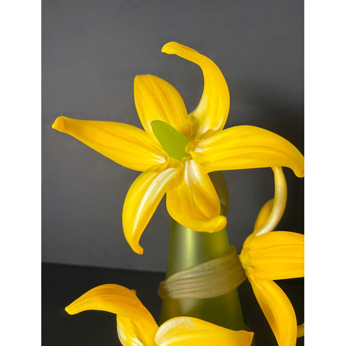 Large Sprig Vase Lime with Yellow Flowers - Petroff Gallery - Glass Art