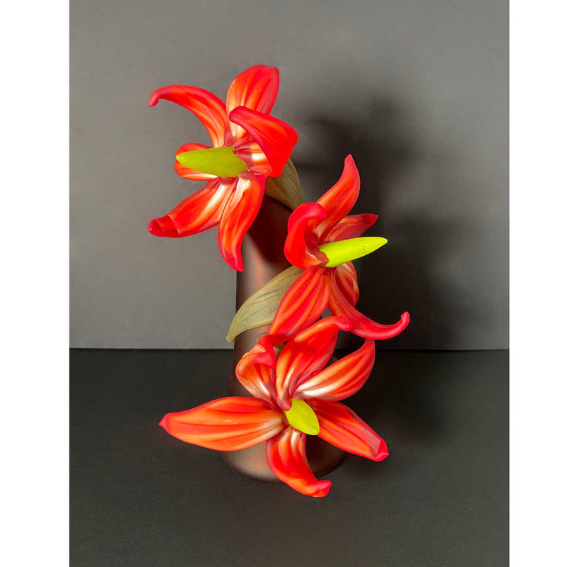 Large Sprid Vase Red with Red lilies - Petroff Gallery - Glass Art