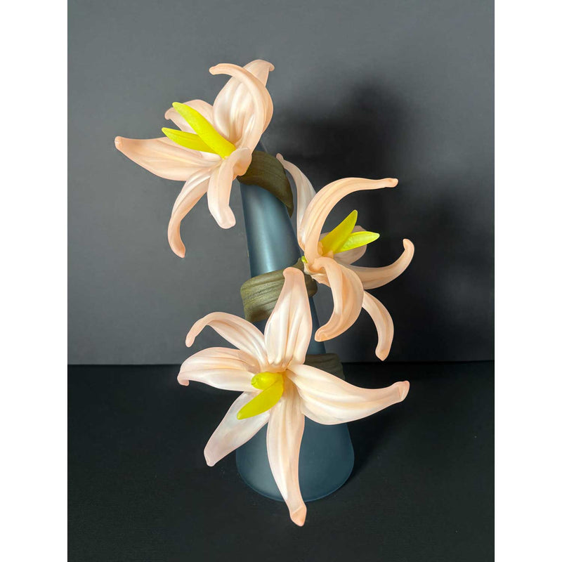 Large Sprig Vase Steel Blue with Pink Flowers - Petroff Gallery - Glass Art