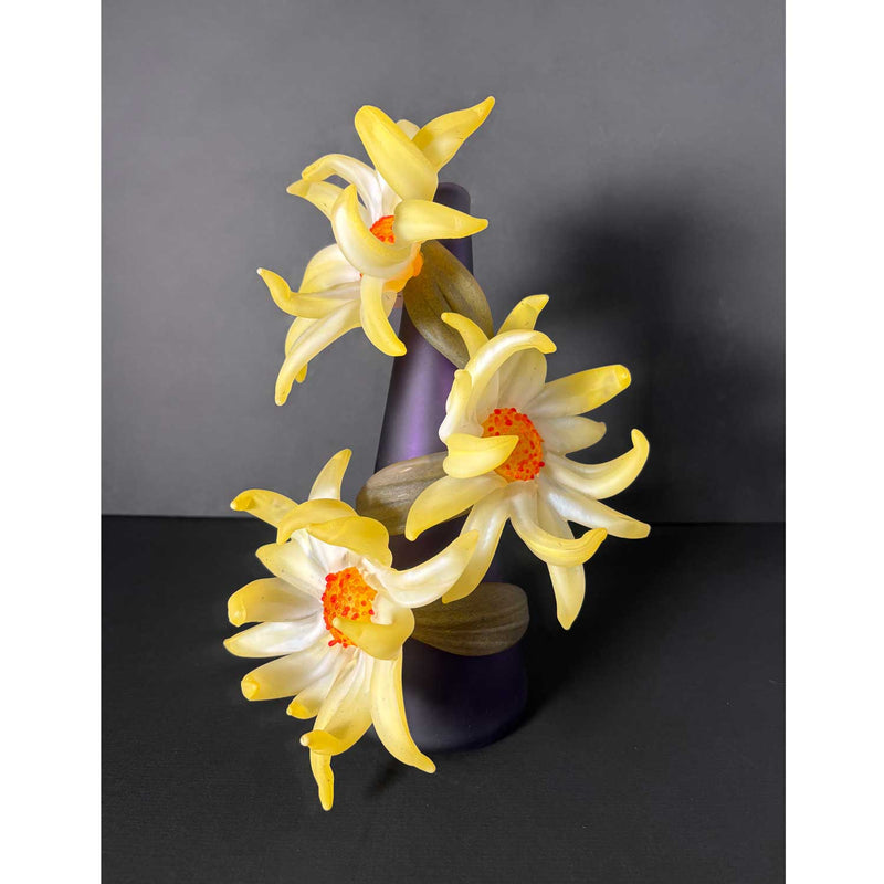 Large Sprig Vase Purple with Yellow Flowers - Petroff Gallery - Glass Art