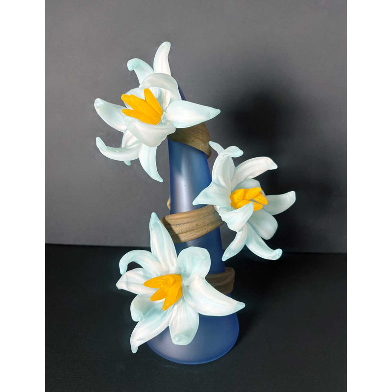 Large Sprig Vase Blue with Blue Flowers - Petroff Gallery - Glass Art