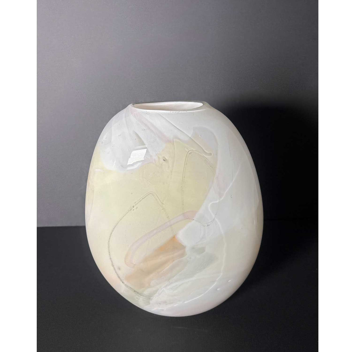 Large Flattened Form in Whites - Petroff Gallery - Glass Art