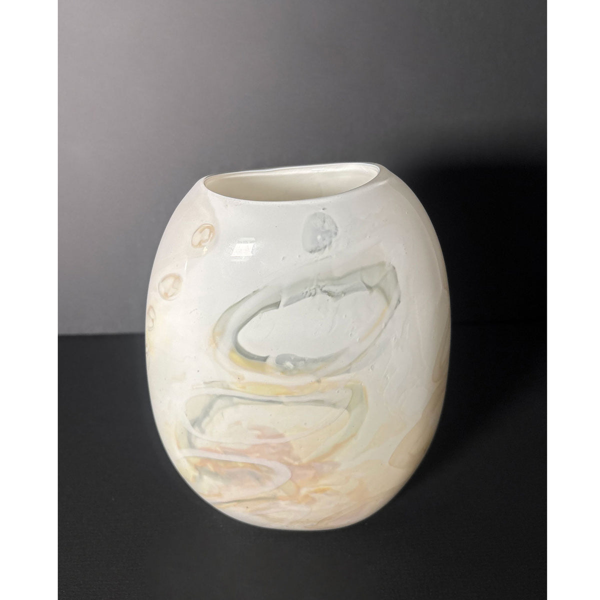 Medium Flattened Form in Whites - Petroff Gallery - Glass Art 
