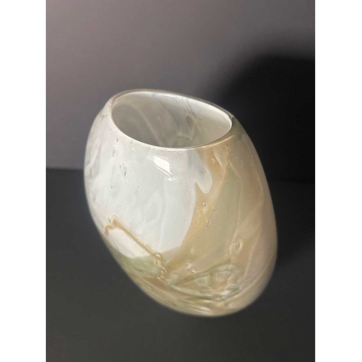 Medium Flattened Form in Whites - Petroff Gallery - Glass Art 