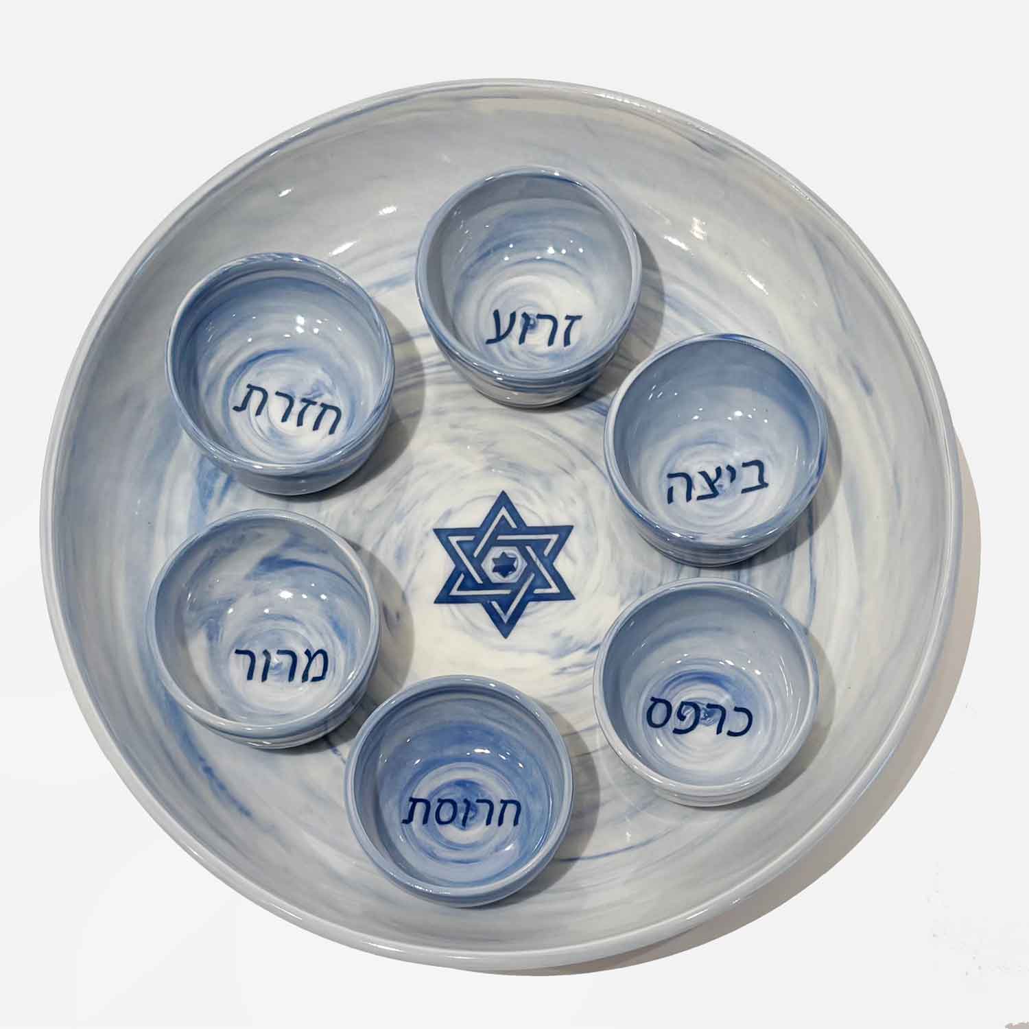 Blue Star of David Seder Plate - Petroff Gallery - Ceramic Art