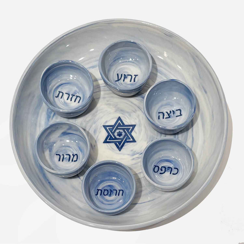 Blue Star of David Seder Plate - Petroff Gallery - Ceramic Art