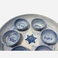 Blue Star of David Seder Plate - Petroff Gallery - Ceramic Art