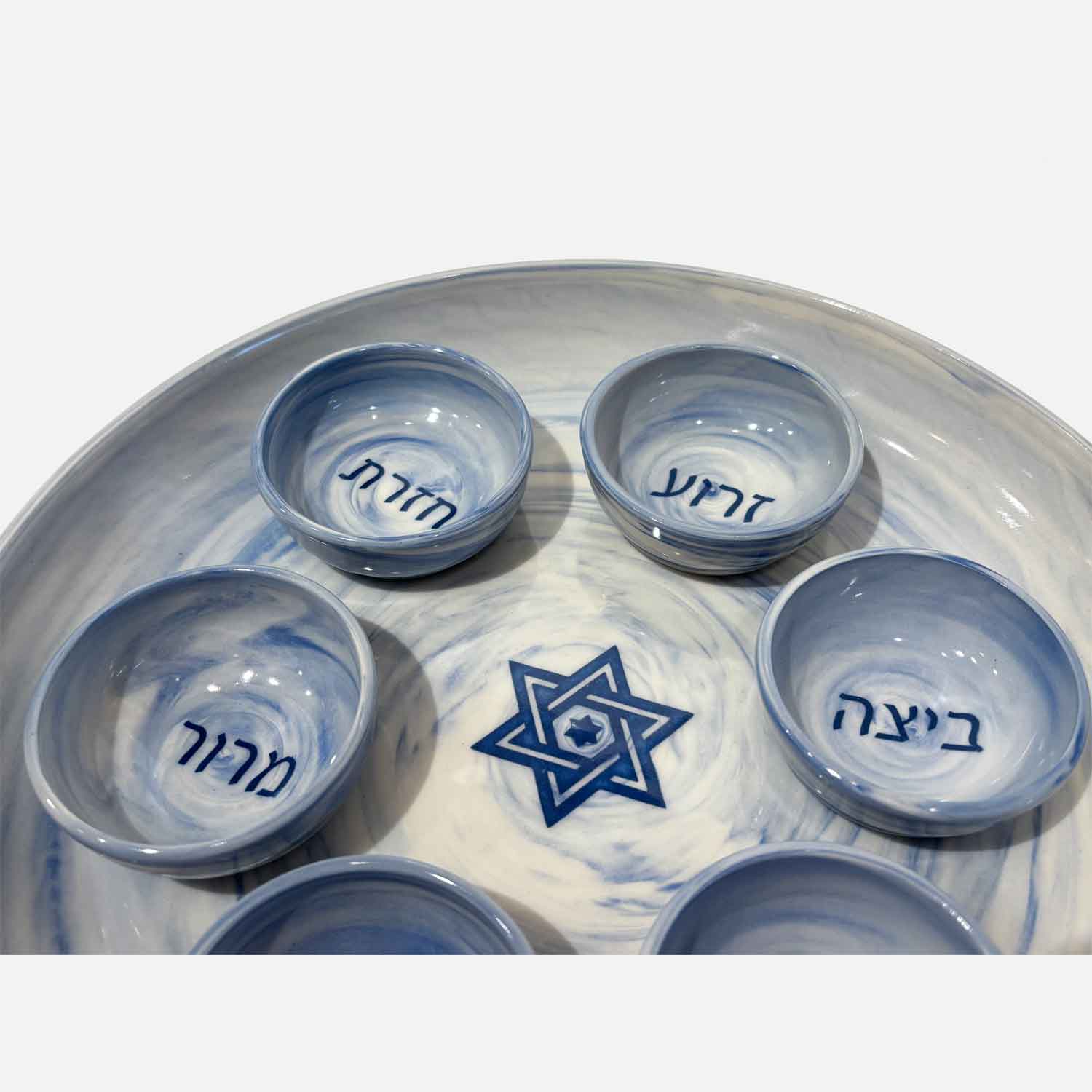 Blue Star of David Seder Plate - Petroff Gallery - Ceramic Art