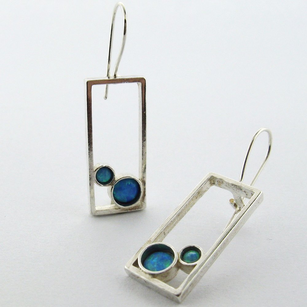 Blue Rectangle Earring - Petroff Gallery - Jewellery