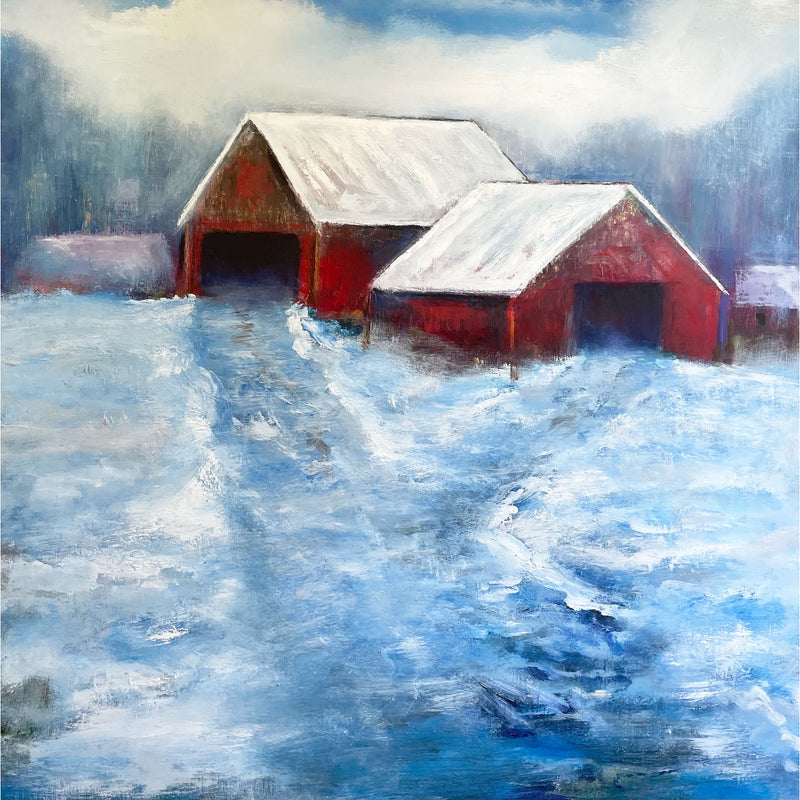 Red Barns in Winter 36" x 36"